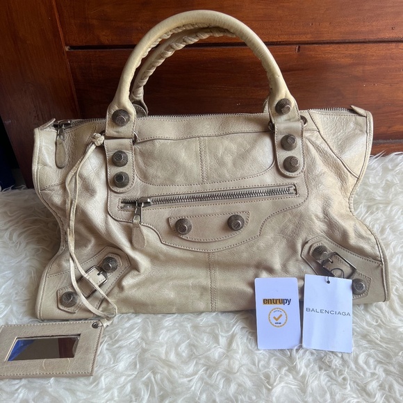 Rare Balenciaga Giant Studs Work City Bag off white/beige SHW - Picture 2 of 12